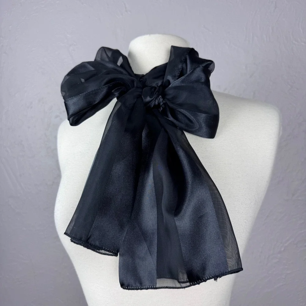 Corporate goth black stripe sheer scarf - tie it into a bow - Office wear gothic